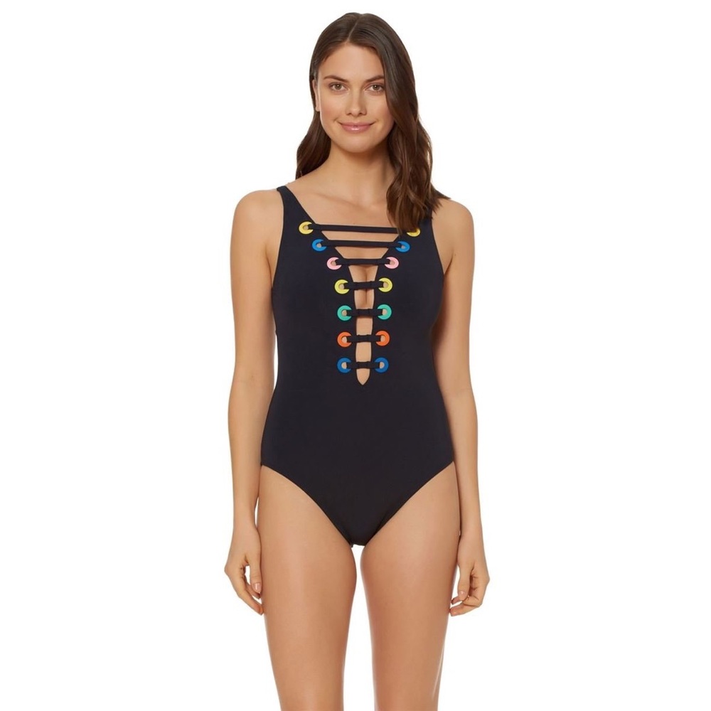 Rod Beattie Bleu - Ladder Plunge Over The Shoulder One Piece Swimsuit (Sz 14)